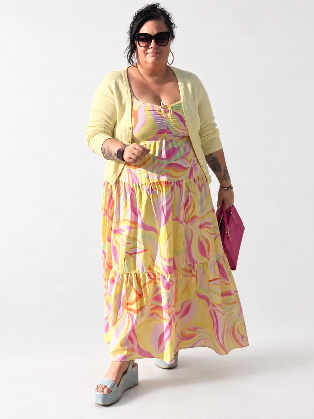 Terra & Sky 2X Colorful Abstract Print Tiered Maxi Dress